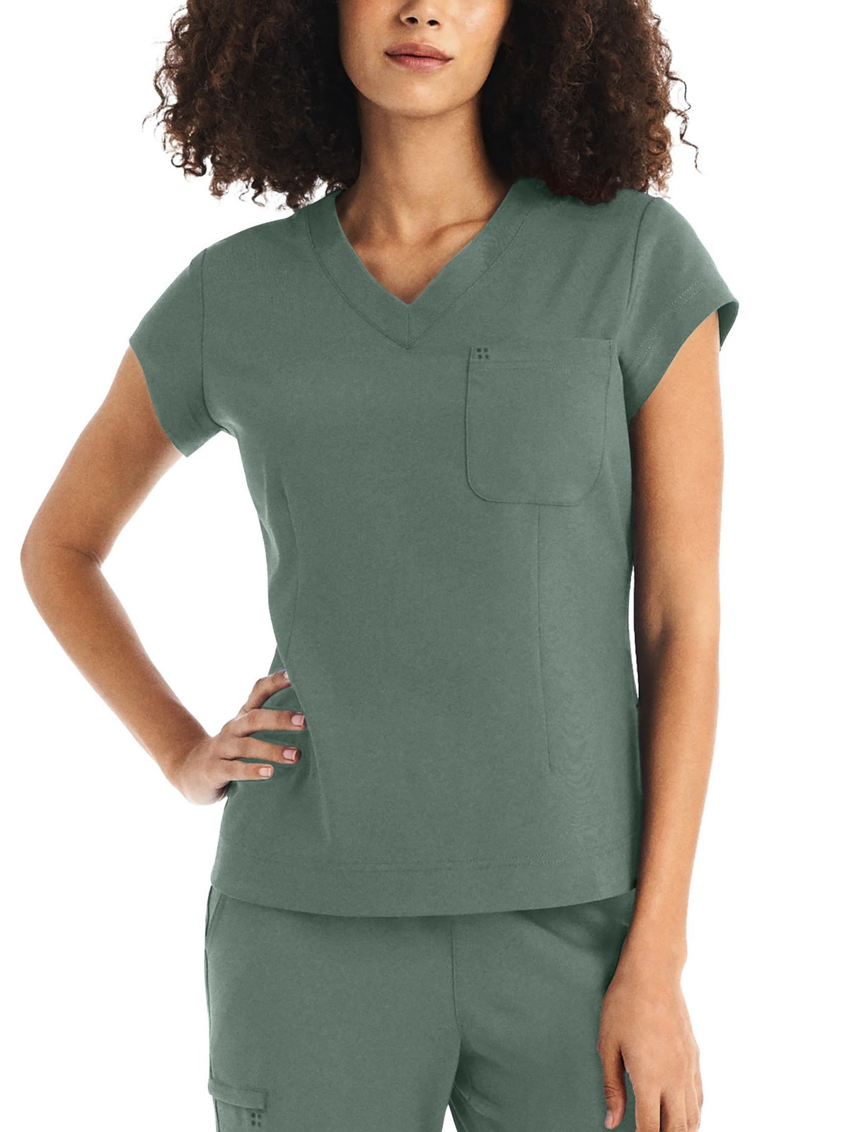 Women's 1-Pocket V-Neck Top - WT128 - Sage Leaf