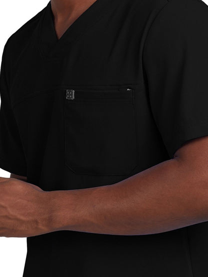 Men's 2-Pocket Fluid Resistant V-Neck Scrub Top - WT131 - Black