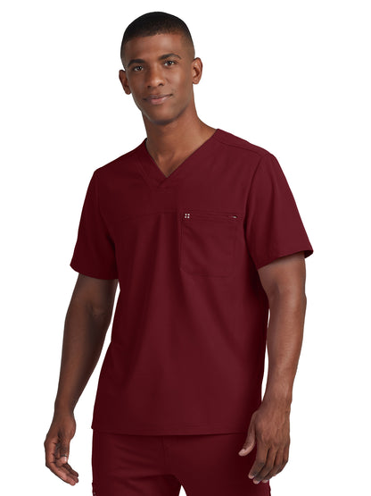 Men's 2-Pocket Fluid Resistant V-Neck Scrub Top - WT131 - Wine