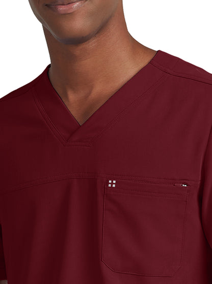 Men's 2-Pocket Fluid Resistant V-Neck Scrub Top - WT131 - Wine