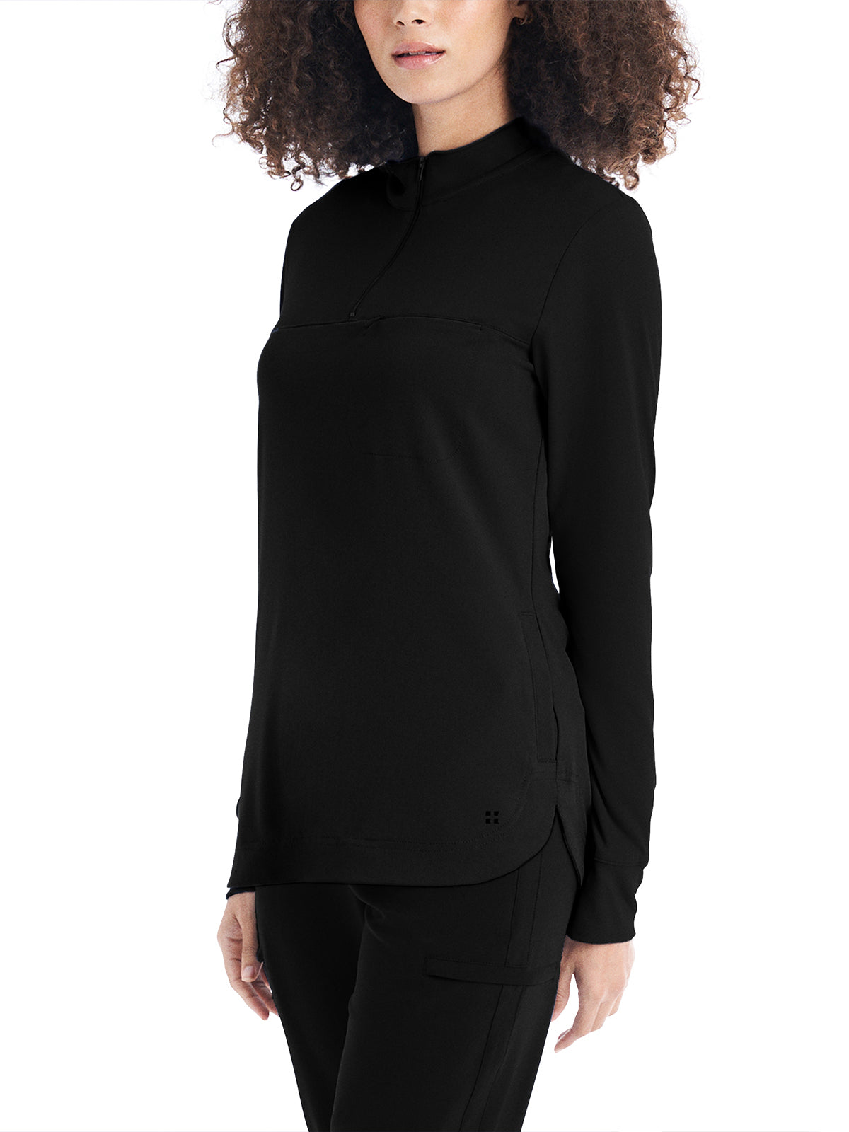 Women's Quarter Zip Pullover Scrub Jacket - WT133 - Black