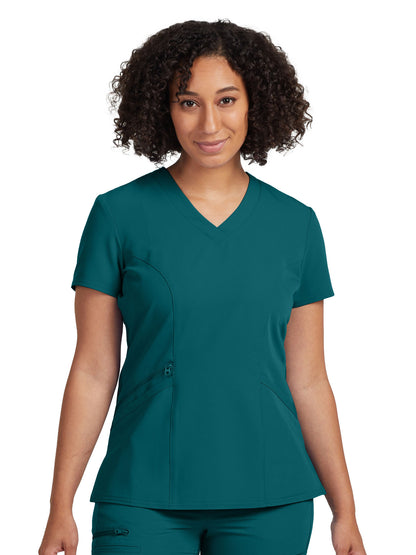 Women's 3-Pocket Princess Seams V-Neck Scrub Top - WT134 - Caribbean