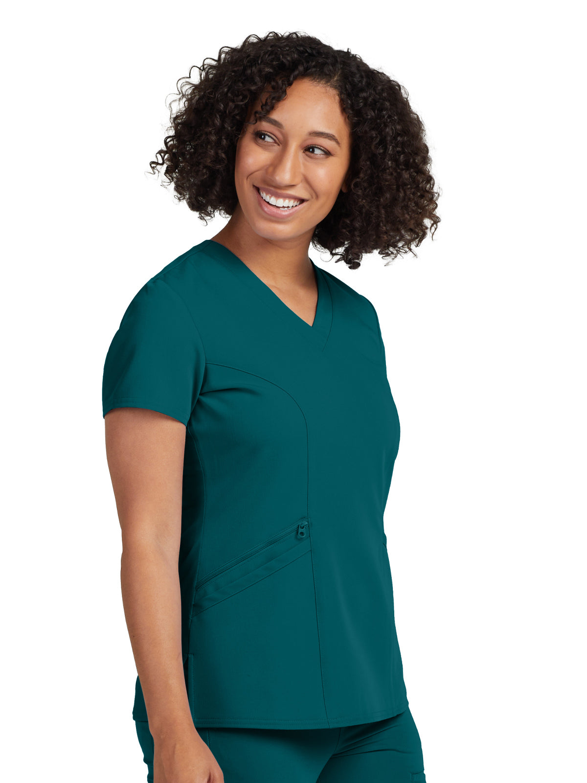 Women's 3-Pocket Princess Seams V-Neck Scrub Top - WT134 - Caribbean