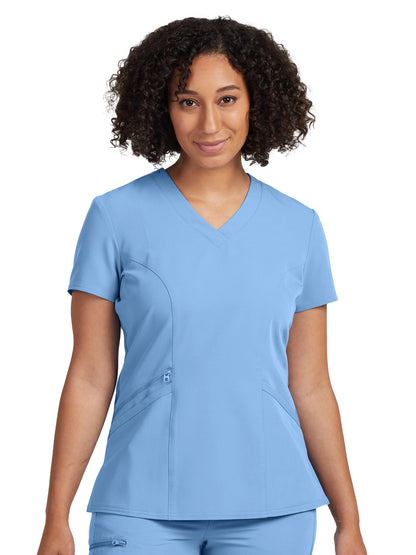 Women's 3-Pocket Princess Seams V-Neck Scrub Top - WT134 - Ceil Blue