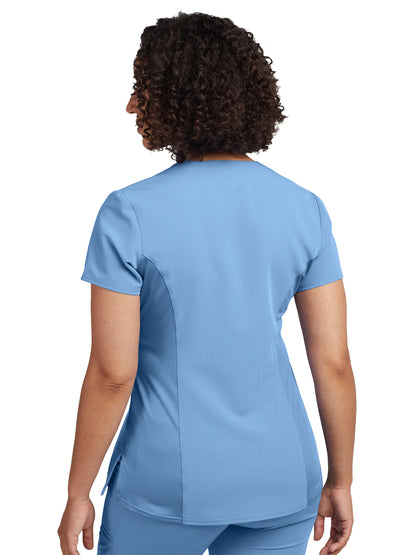 Women's 3-Pocket Princess Seams V-Neck Scrub Top - WT134 - Ceil Blue