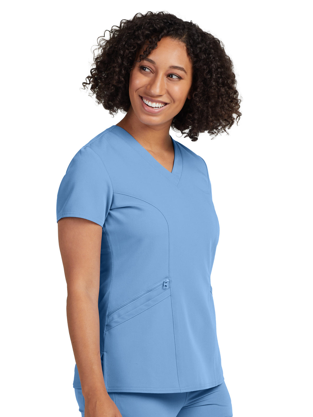 Women's 3-Pocket Princess Seams V-Neck Scrub Top - WT134 - Ceil Blue