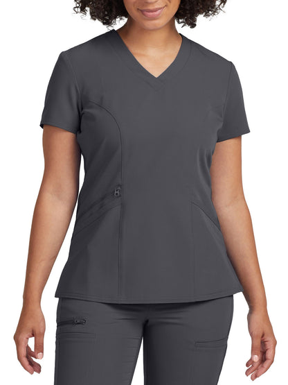 Women's 3-Pocket Princess Seams V-Neck Scrub Top - WT134 - Dark Pewter