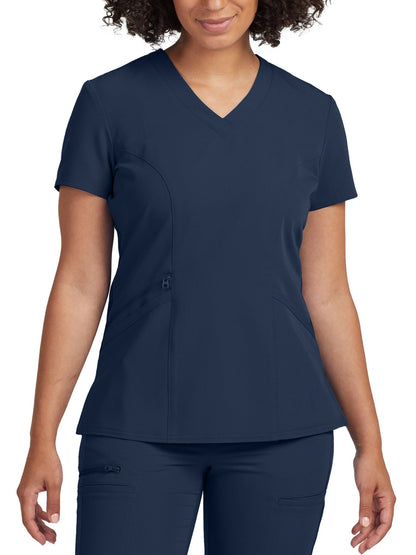 Women's 3-Pocket Princess Seams V-Neck Scrub Top - WT134 - Navy