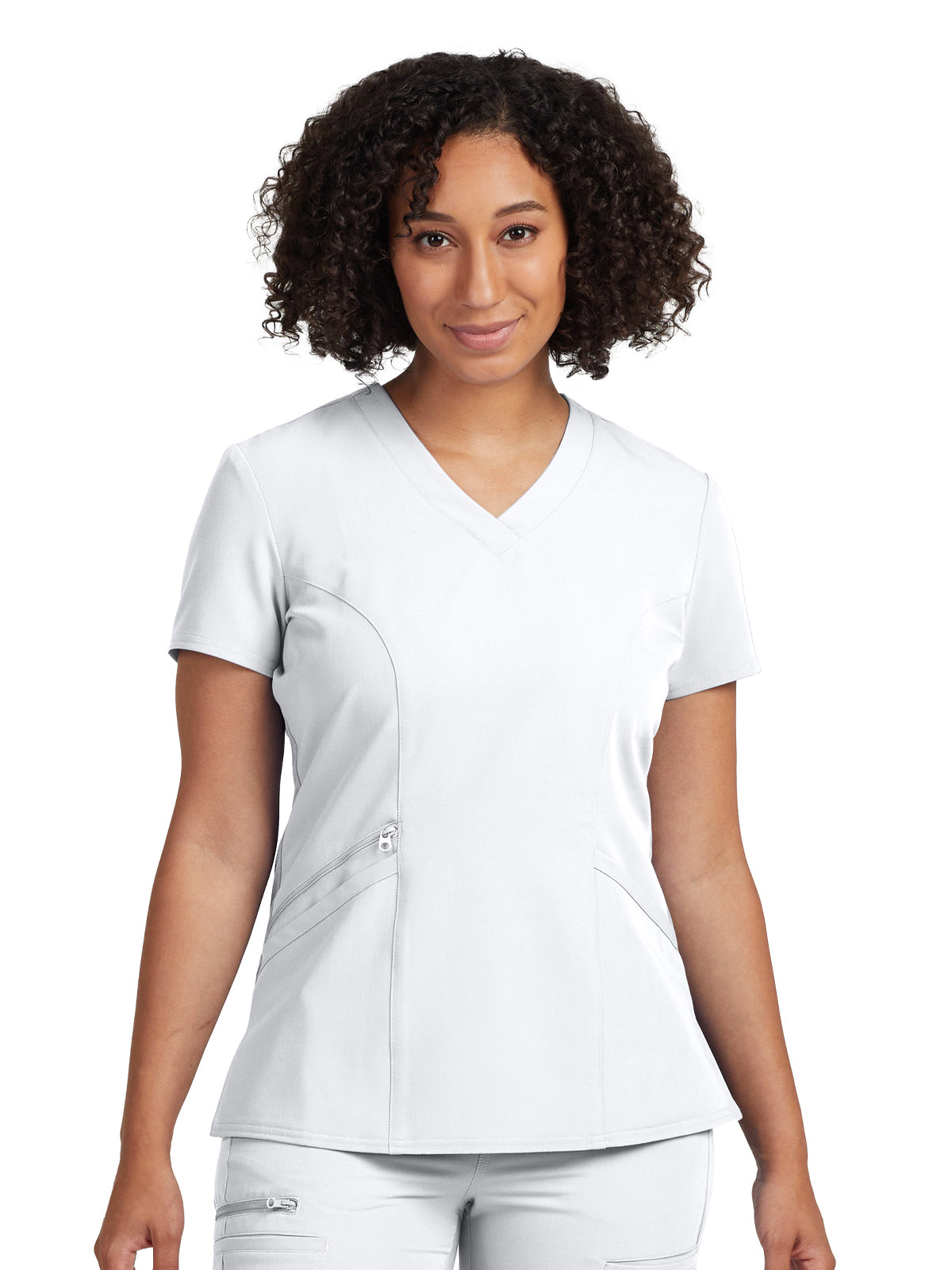 Women's 3-Pocket Princess Seams V-Neck Top - WT134 - White