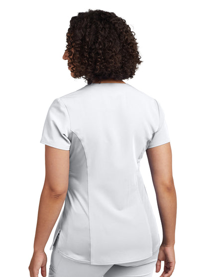 Women's 3-Pocket Princess Seams V-Neck Scrub Top - WT134 - White