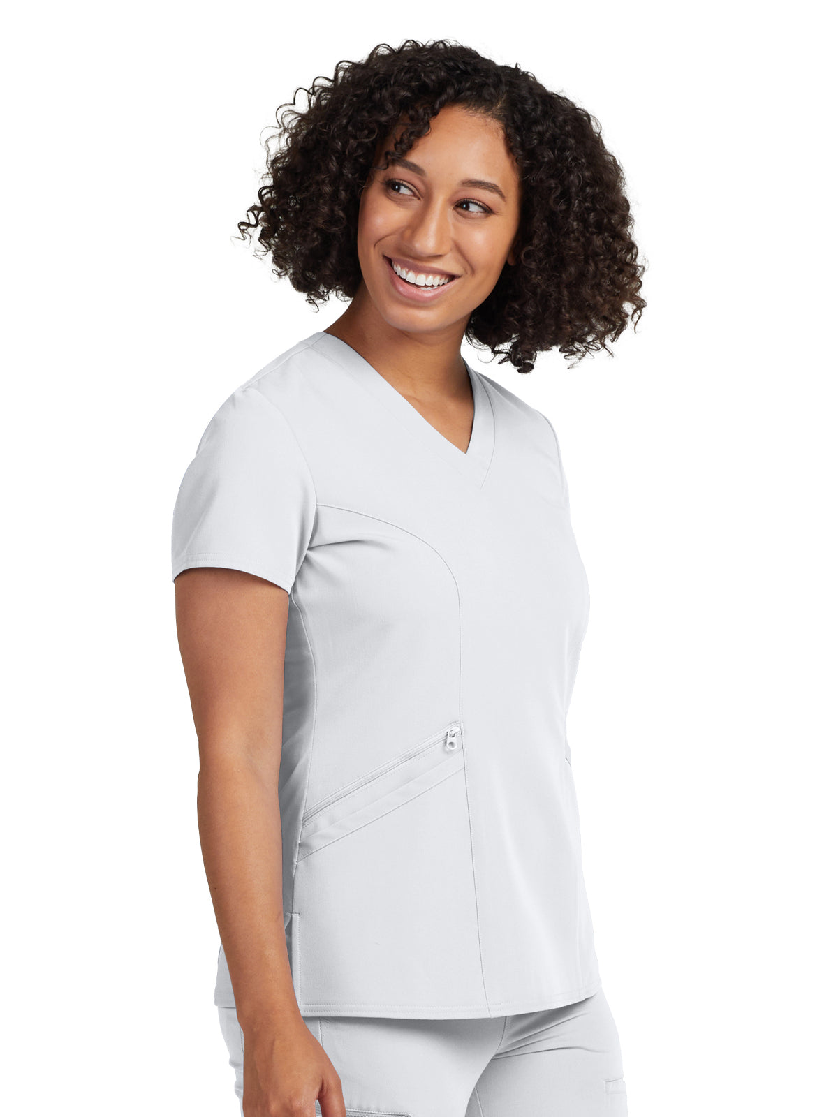 Women's 3-Pocket Princess Seams V-Neck Scrub Top - WT134 - White