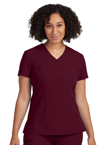 Women's 3-Pocket Princess Seams V-Neck Top - WT134 - Wine