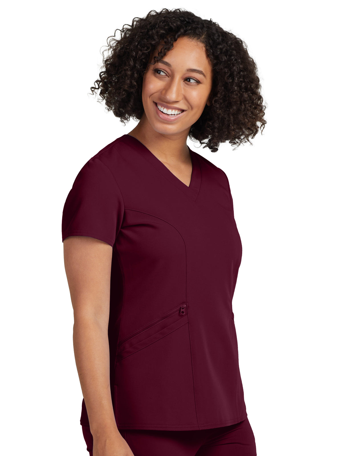 Women's 3-Pocket Princess Seams V-Neck Scrub Top - WT134 - Wine