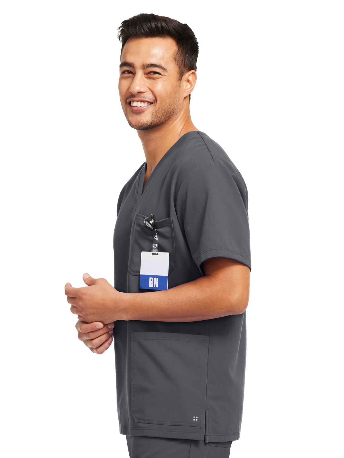 Men's 3-Pocket V-Neck Scrub Top - WT149 - Deep Pewter