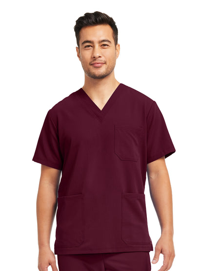 Men's 3-Pocket V-Neck Scrub Top - WT149 - Wine