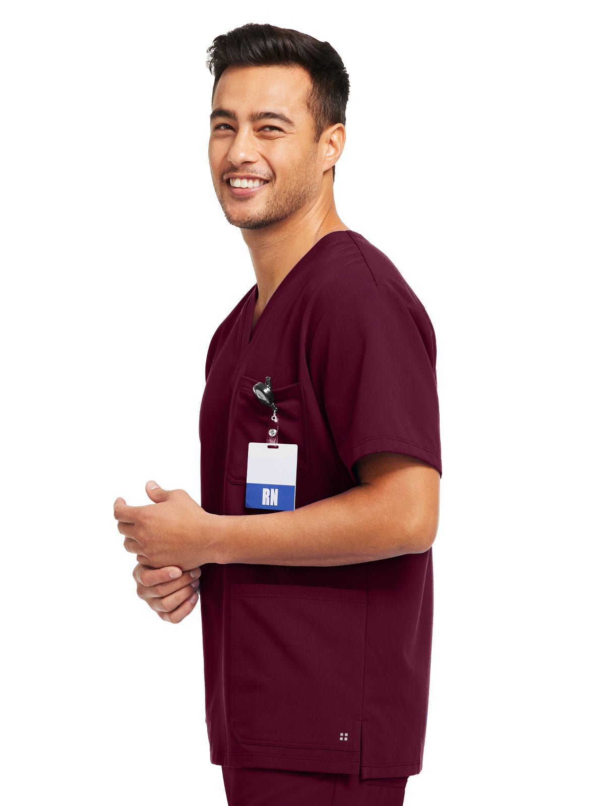 Men's 3-Pocket V-Neck Scrub Top - WT149 - Wine