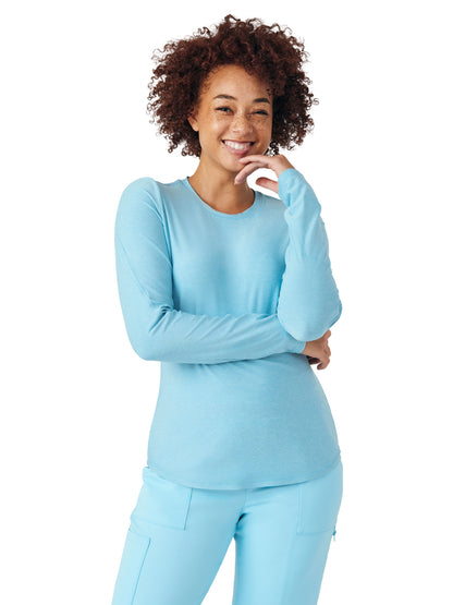 Women's Shirttail Hemline Underscrub Tee - WT311 - Heather Island Blue