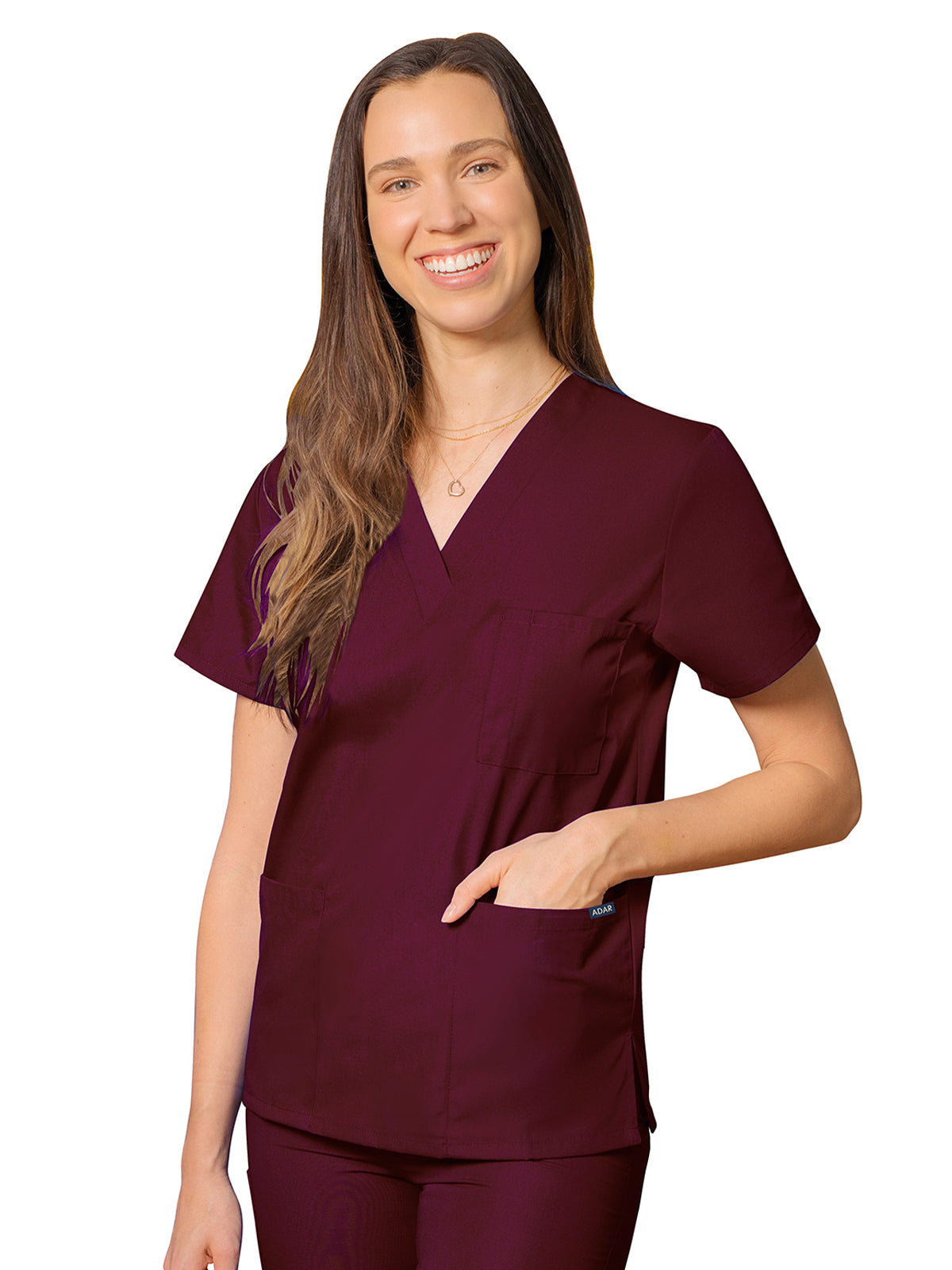 Unisex 3-Pocket V-Neck Top - 601 - Burgundy