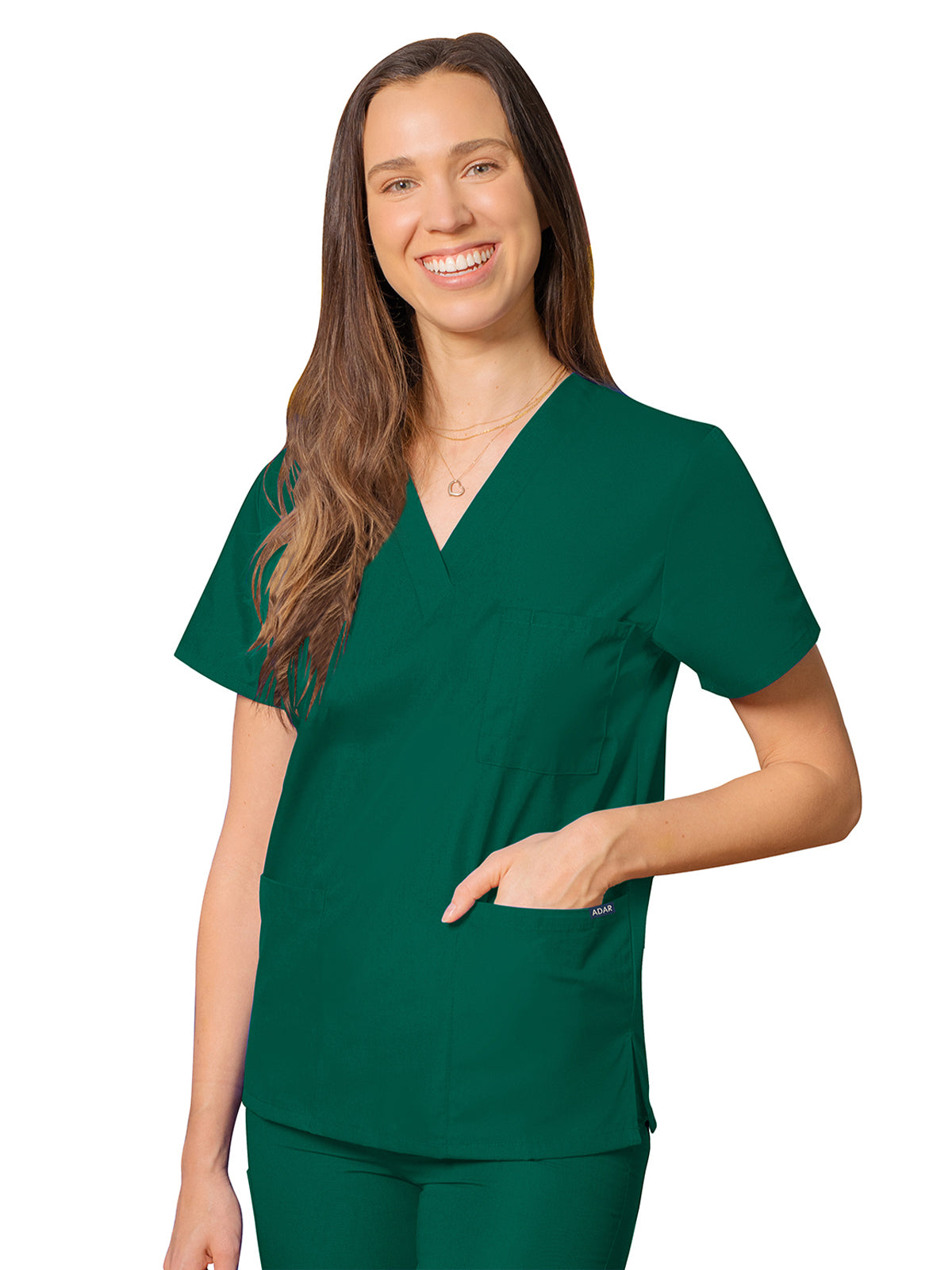 Unisex 3-Pocket V-Neck Top - 601 - Hunter Green