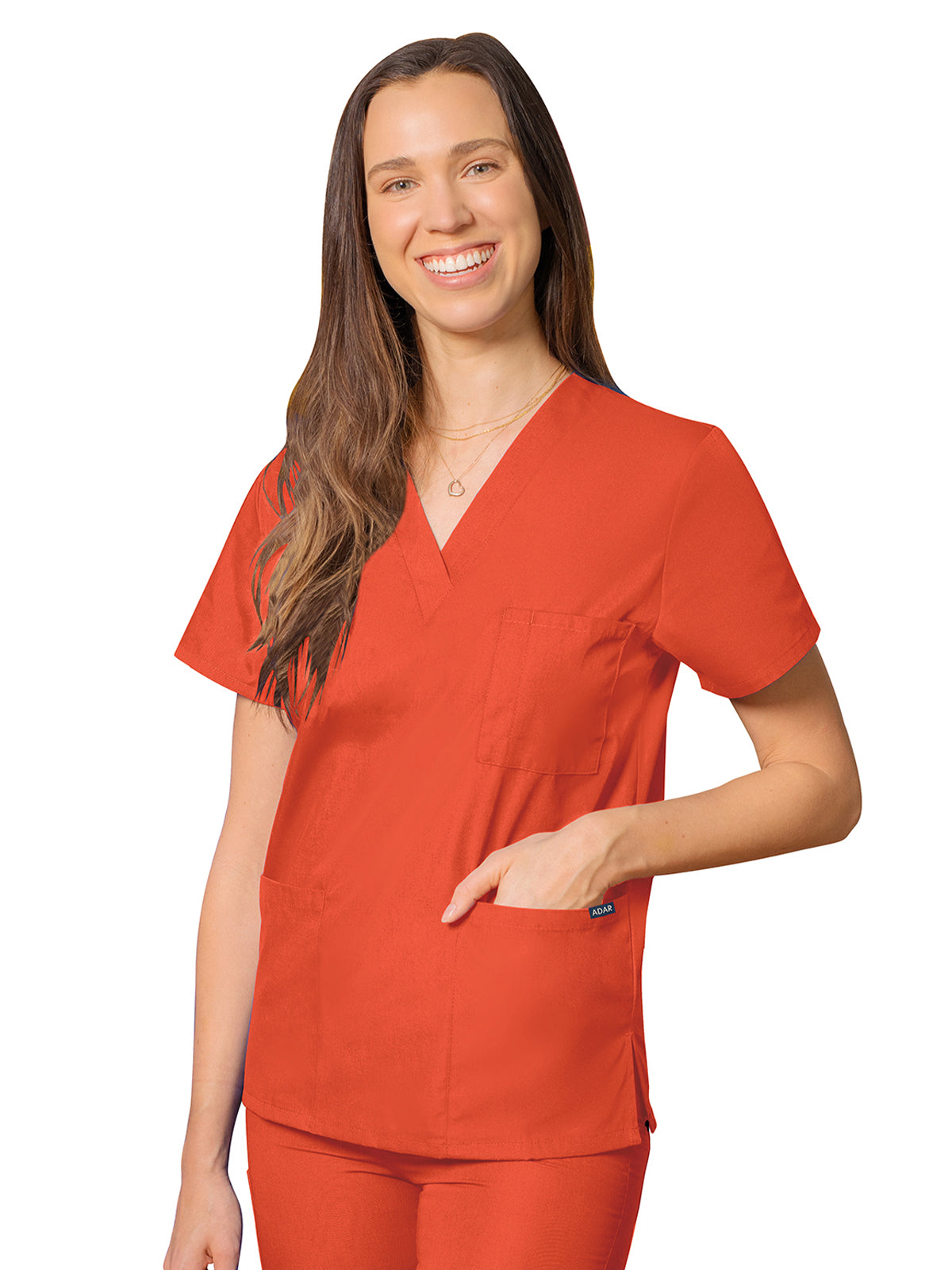 Unisex 3-Pocket V-Neck Top - 601 - Mandarin Orange