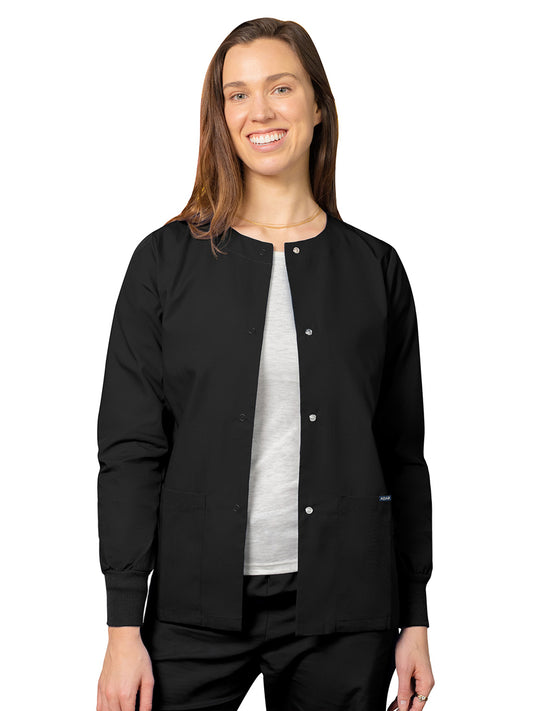 Women's Round Neck Scrub Jacket - 602 - Black