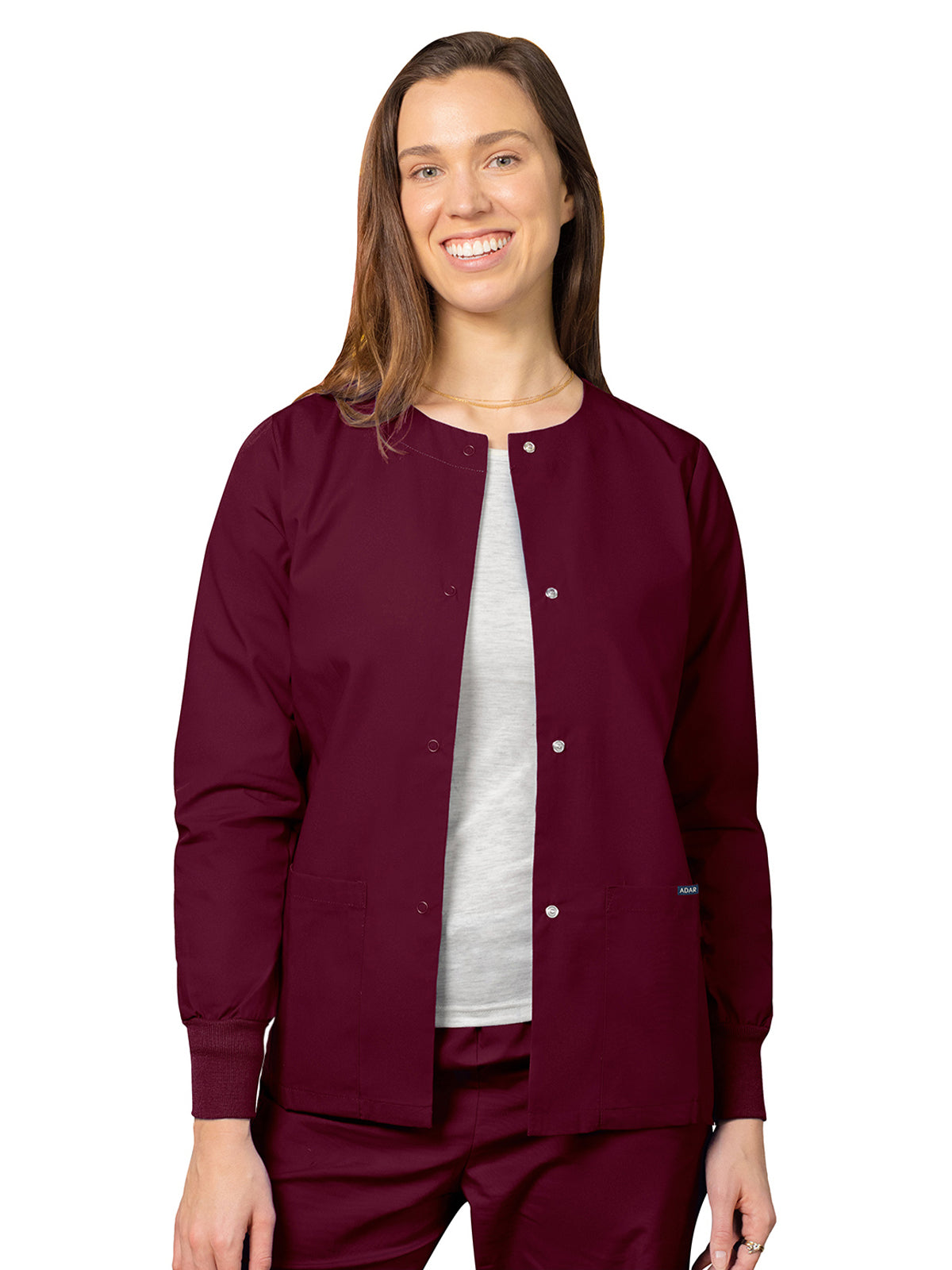 Women's Round Neck Scrub Jacket - 602 - Burgundy