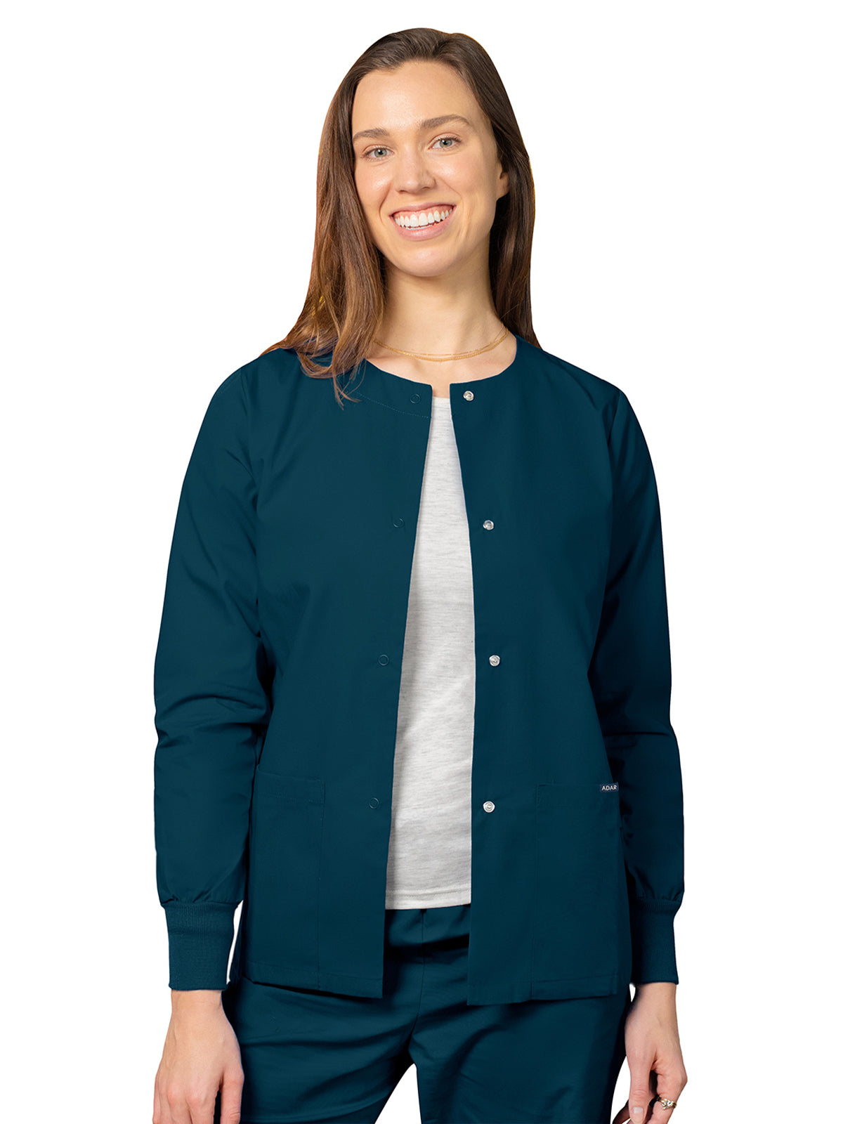 Women's Round Neck Scrub Jacket - 602 - Caribbean Blue