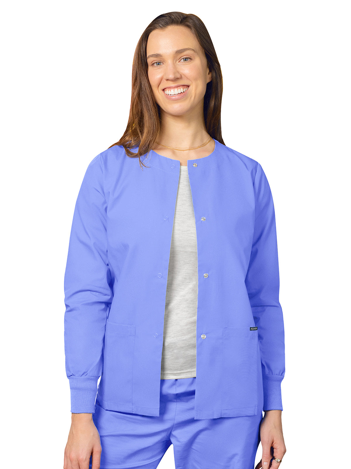 Women's Round Neck Scrub Jacket - 602 - Ceil Blue