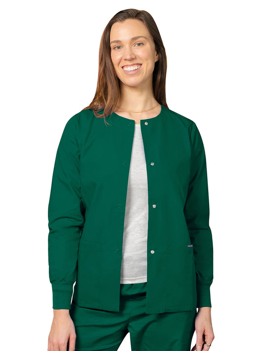 Women's Round Neck Scrub Jacket - 602 - Hunter Green