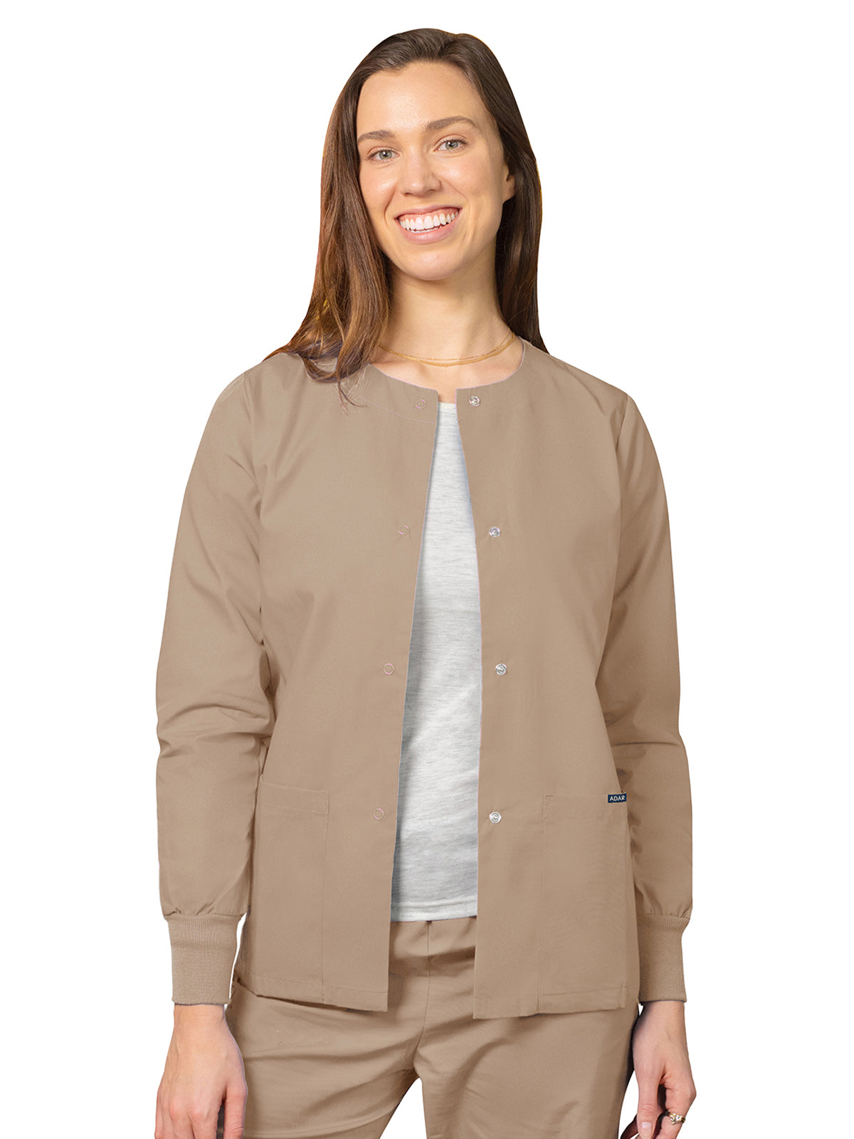 Women's Round Neck Scrub Jacket - 602 - Khaki