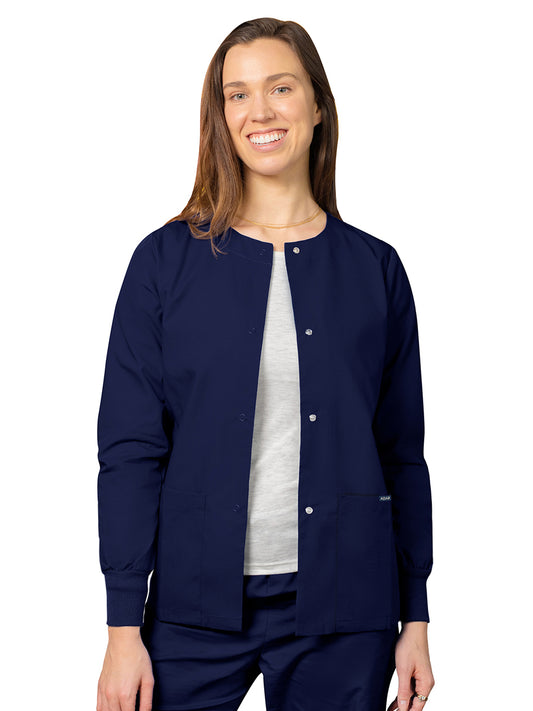 Women's Round Neck Scrub Jacket - 602 - Navy