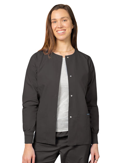 Women's Round Neck Scrub Jacket - 602 - Pewter