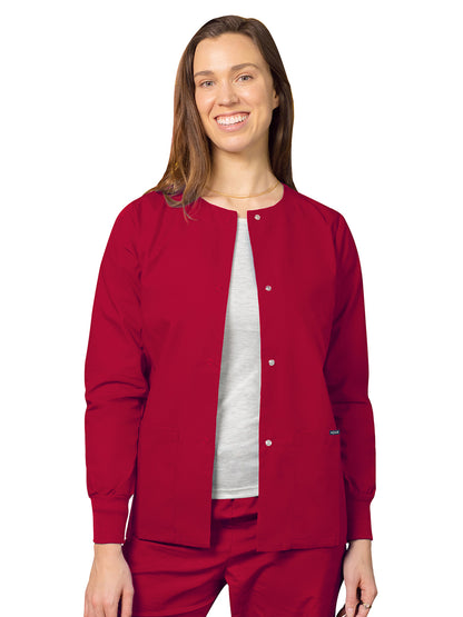 Women's Round Neck Scrub Jacket - 602 - Red