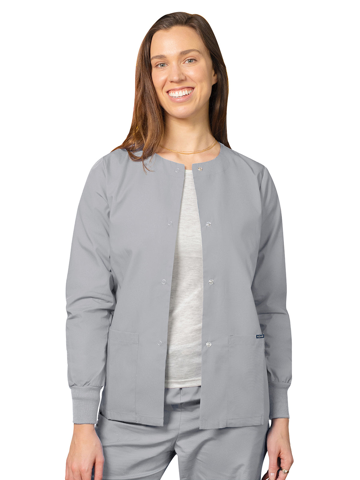 Women's Round Neck Scrub Jacket - 602 - Silver Gray