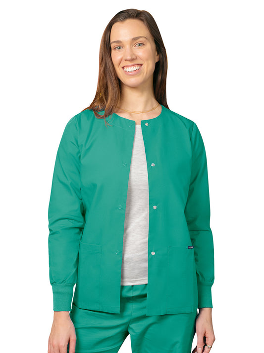 Women's Round Neck Scrub Jacket - 602 - Surgical Green