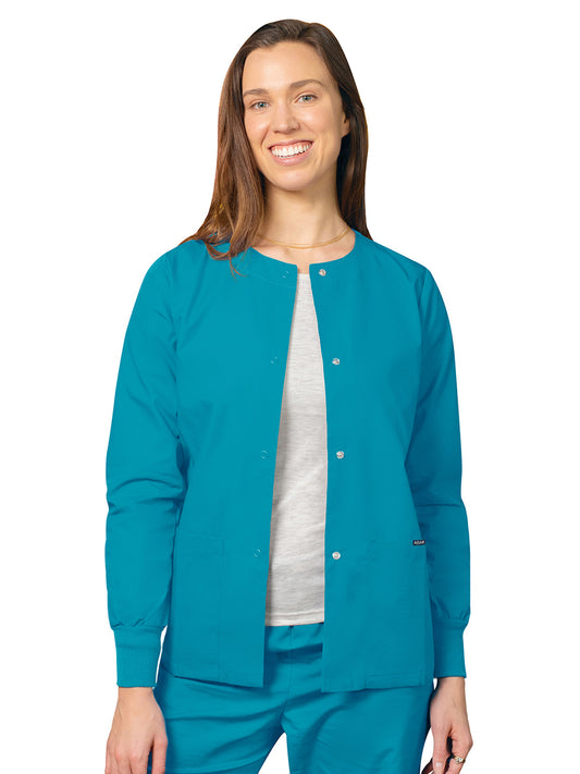 Women's Round Neck Scrub Jacket - 602 - Teal Blue