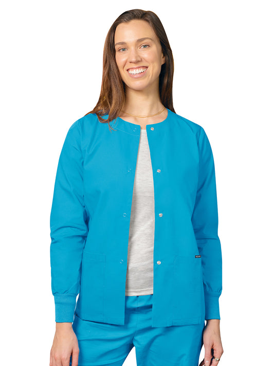 Women's Round Neck Scrub Jacket - 602 - Turquoise