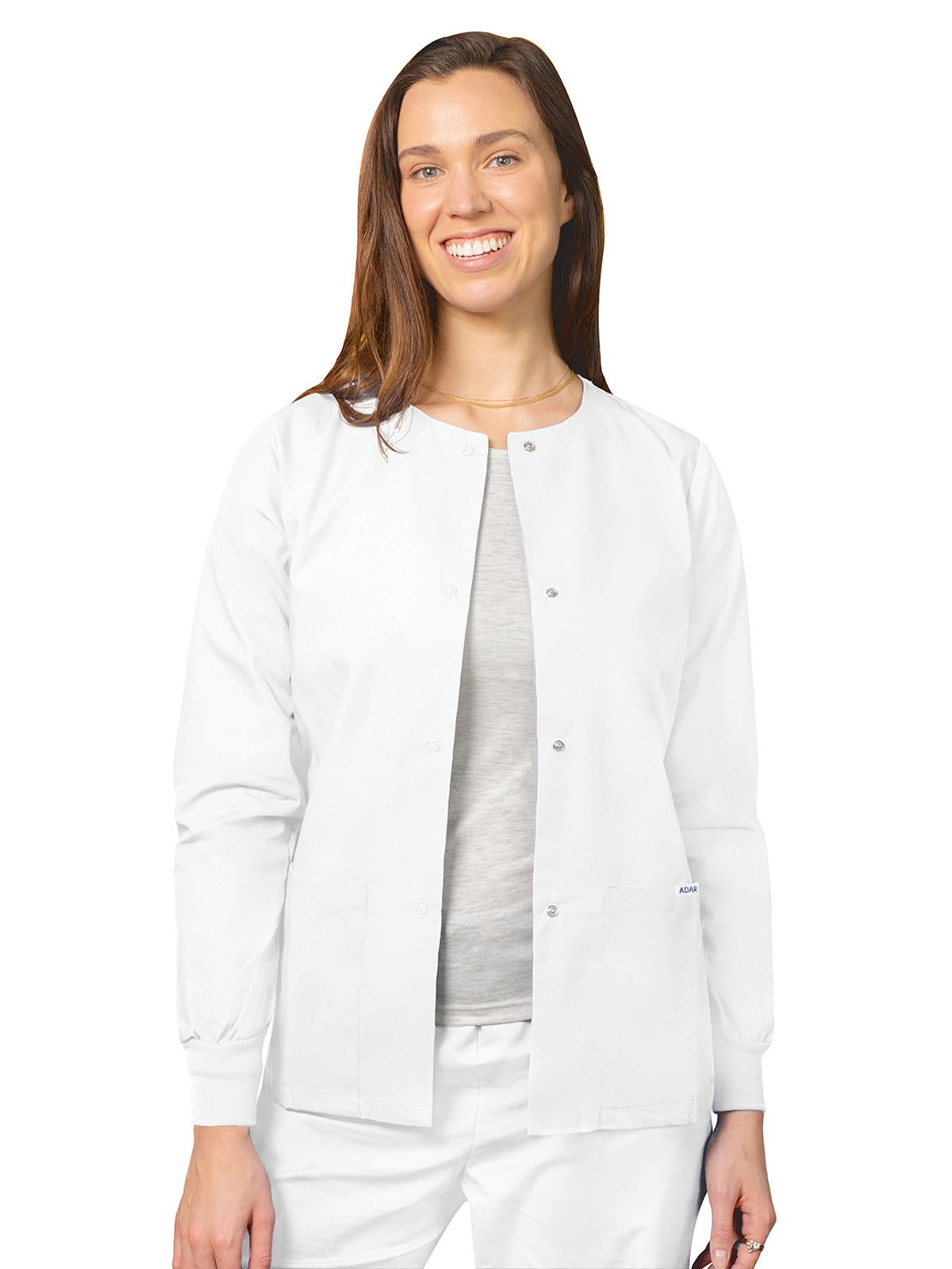 Women's Round Neck Scrub Jacket - 602 - White