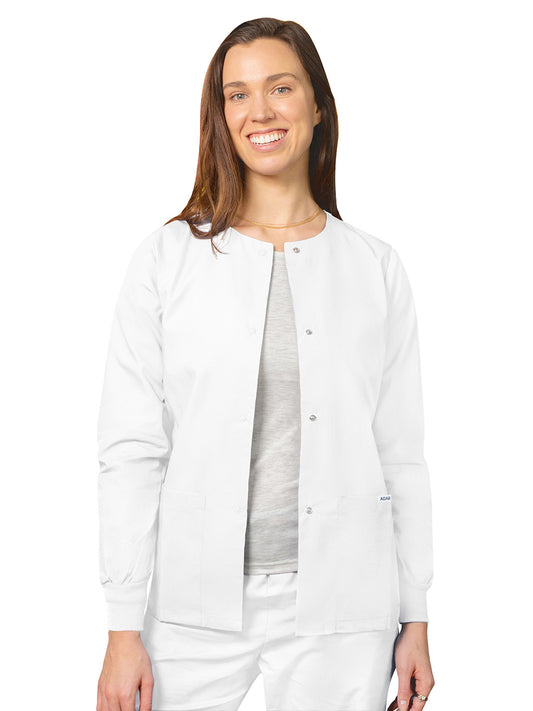 Women's Round Neck Scrub Jacket - 602 - White