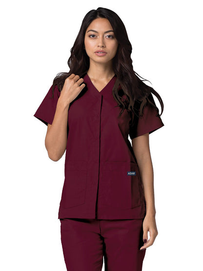 Women's Double Pocket Snap Front Top - 604 - Burgundy