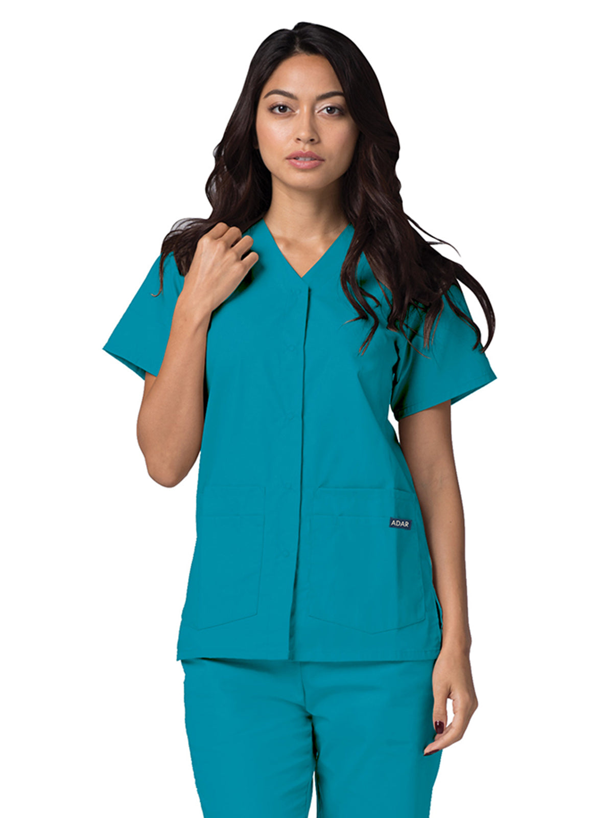 Women's Double Pocket Snap Front Top - 604 - Teal Blue