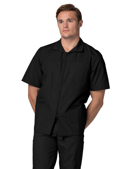 Men's Zippered Short Sleeve Scrub Jacket - 607 - Black