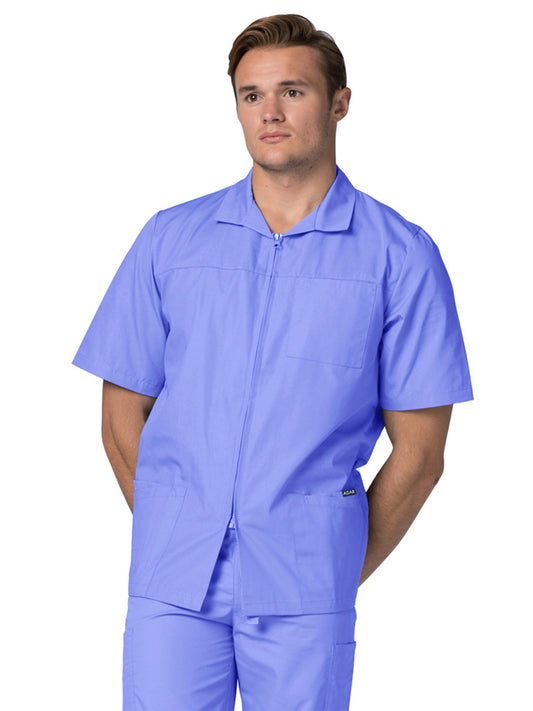 Men's Zippered Short Sleeve Scrub Jacket - 607 - Ceil Blue