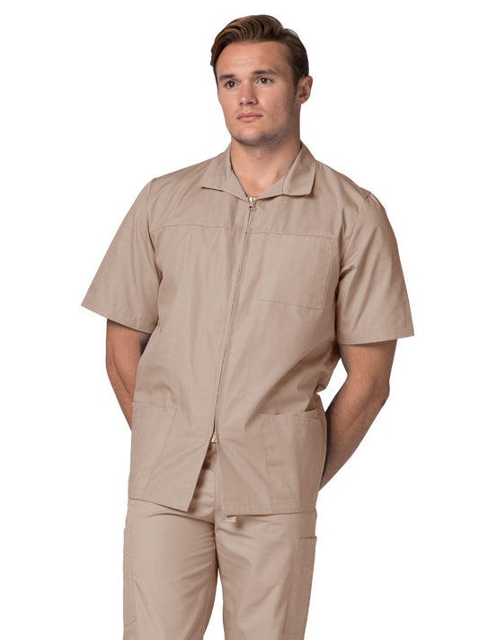 Men's Zippered Short Sleeve Scrub Jacket - 607 - Khaki