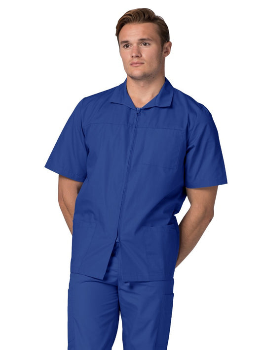 Men's Zippered Short Sleeve Scrub Jacket - 607 - Royal Blue