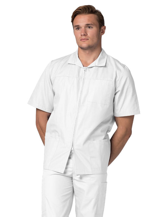 Men's Zippered Short Sleeve Scrub Jacket - 607 - White