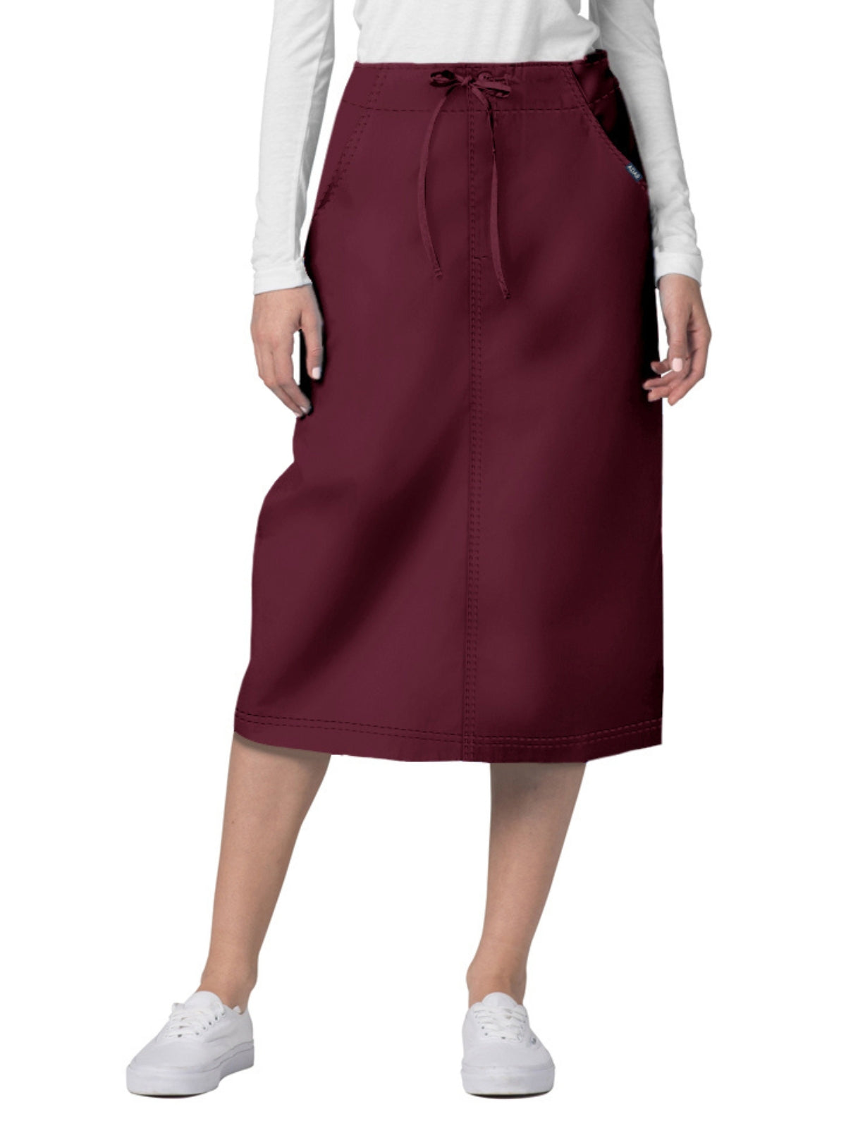 Women's Mid-Calf Length Drawstring Skirt - 707 - Burgundy