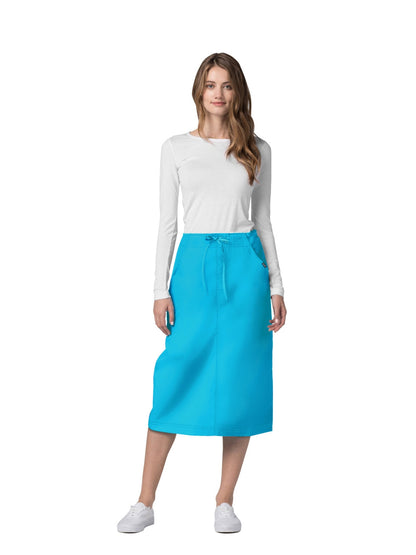 Women's Mid-Calf Length Drawstring Skirt - 707 - Turquoise