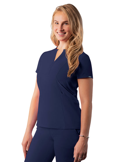 Women's Notched V-Neck Top - A6002 - Navy