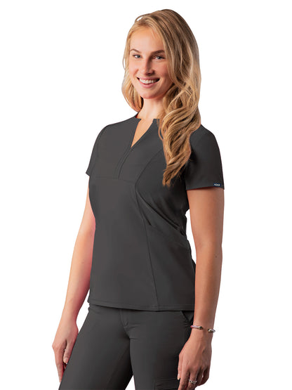 Women's Notched V-Neck Top - A6002 - Pewter